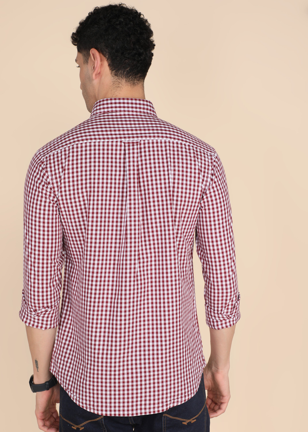 Image of U.S. POLO ASSN. Men Checkered Casual Maroon Shirt