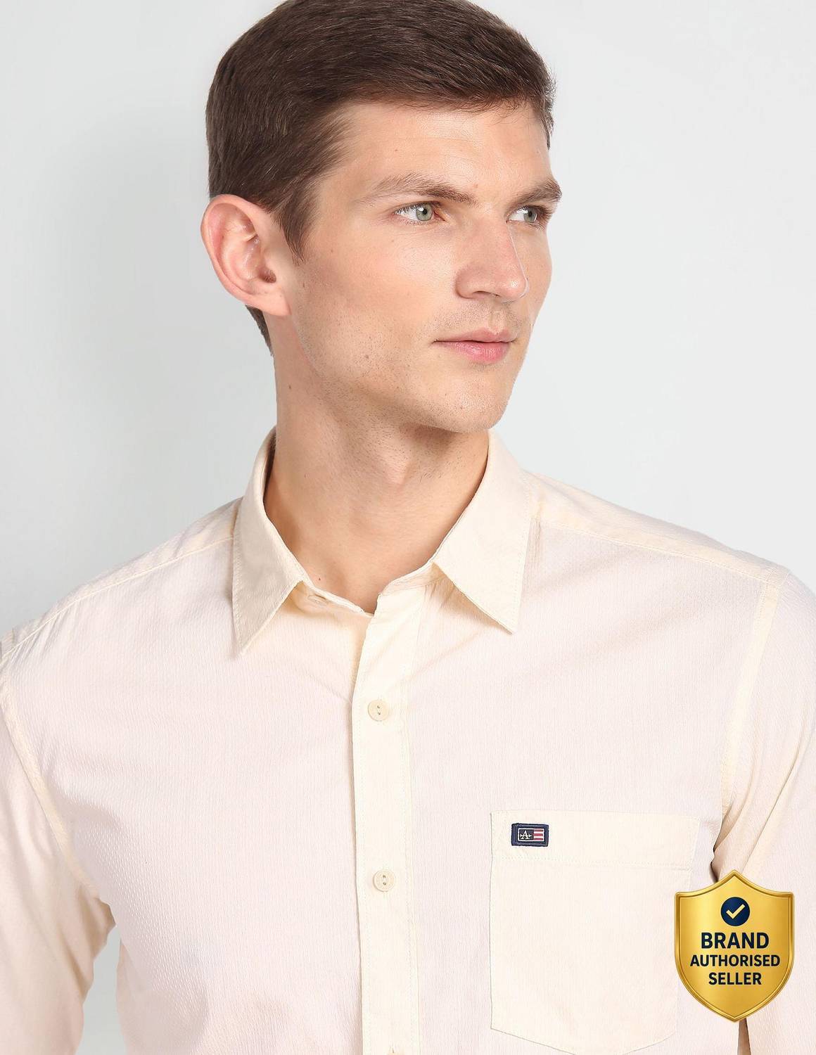 ARROW Men Self Design Casual Cream Shirt
