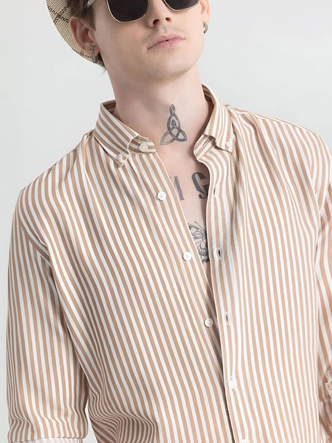 RODEIZ Men Beige Striped Casual Shirt - Image 1