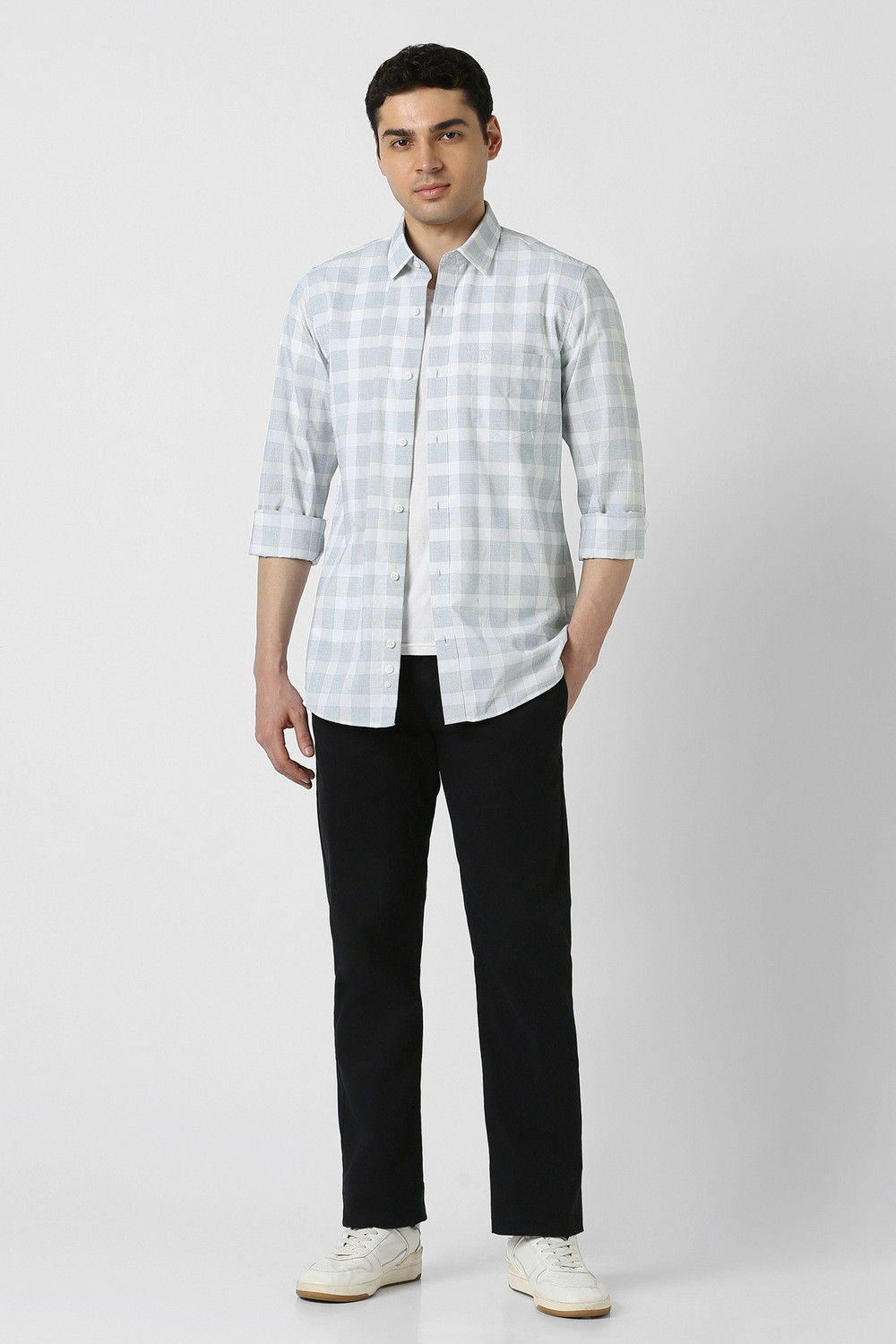 Image of PETER ENGLAND Men Checkered Casual Grey Shirt