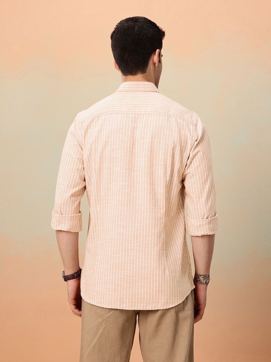 Image of Mast & Harbour Men Striped Casual Pink Shirt
