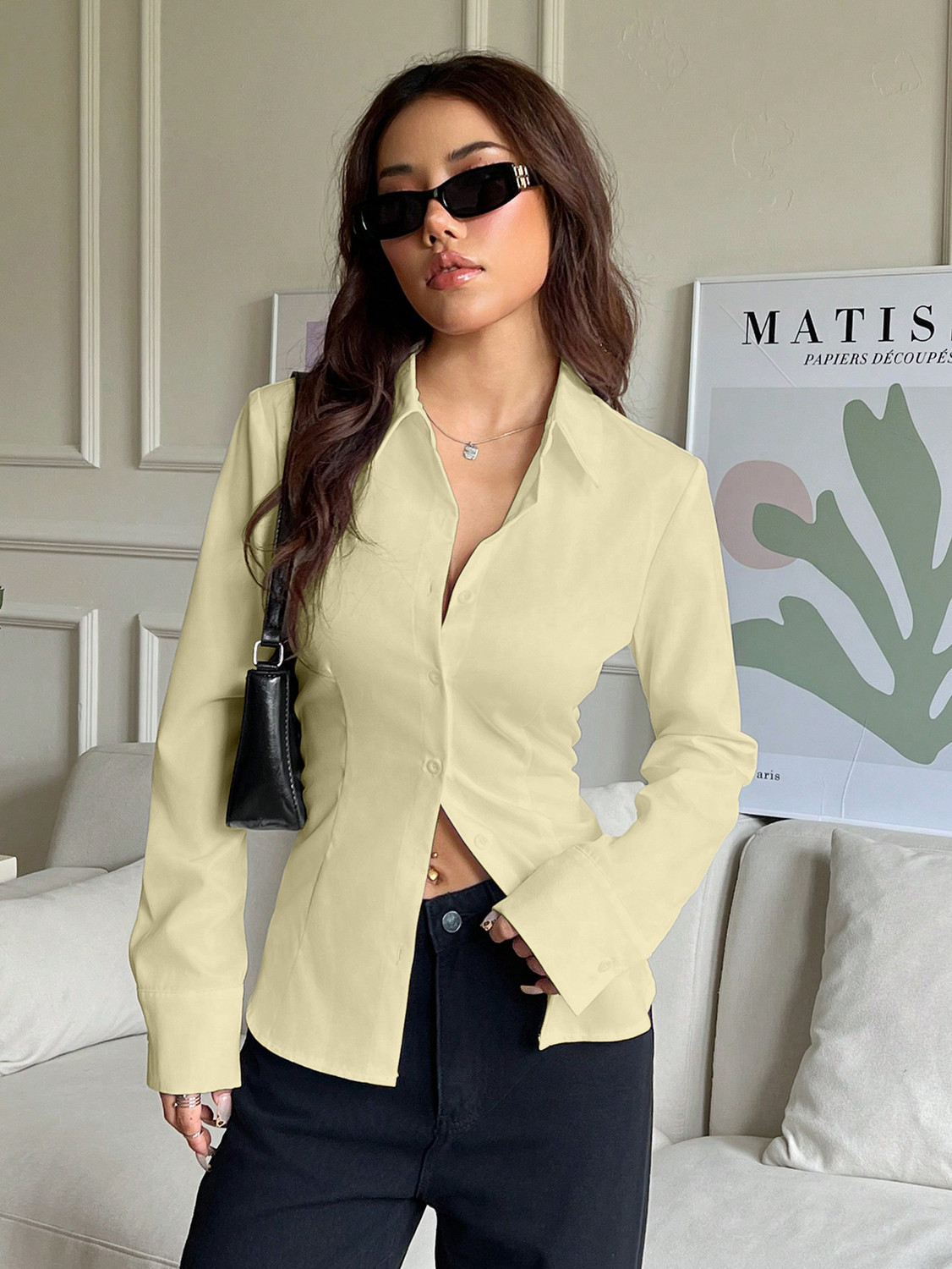 Image of Aahwan Women Solid Casual Yellow Shirt