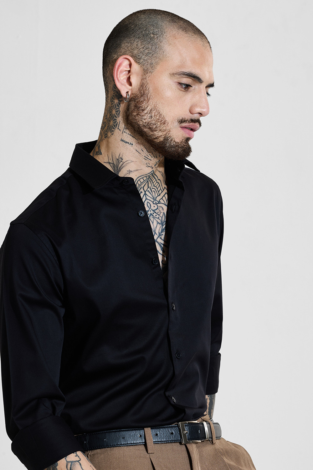 Image of Snitch Men Solid Formal Black Shirt