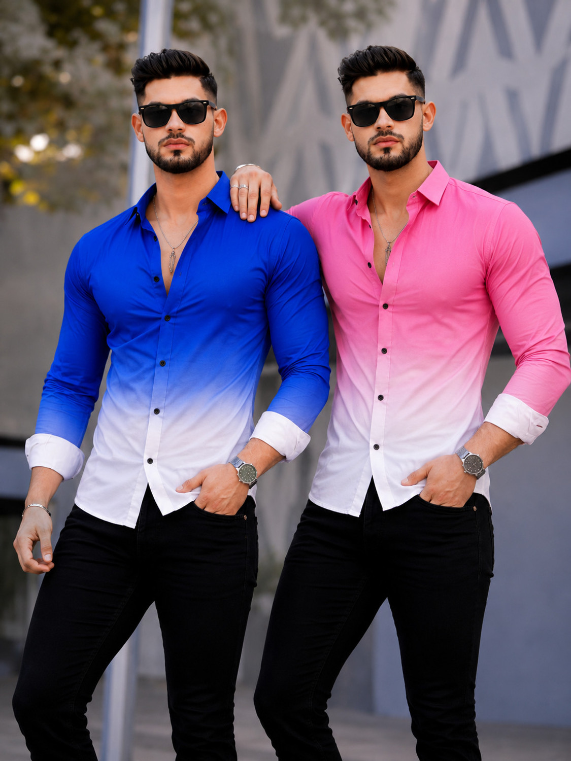 Image of Uiriuy Men Dyed /Ombre Casual Multicolor Shirt