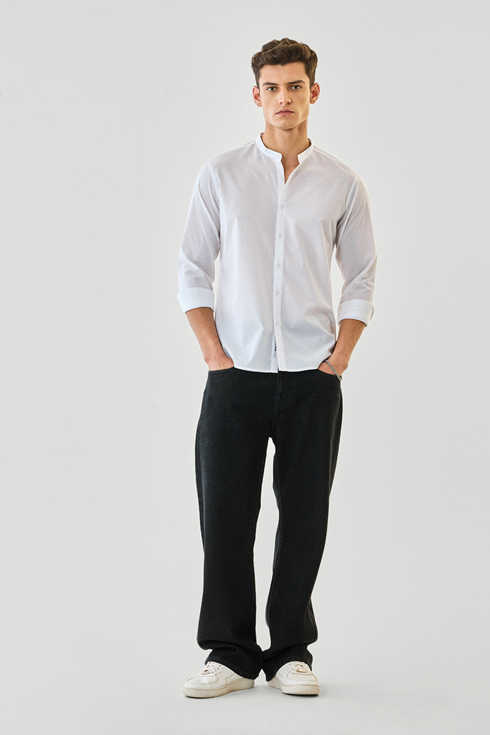 Image of Snitch Men Solid Casual White Shirt
