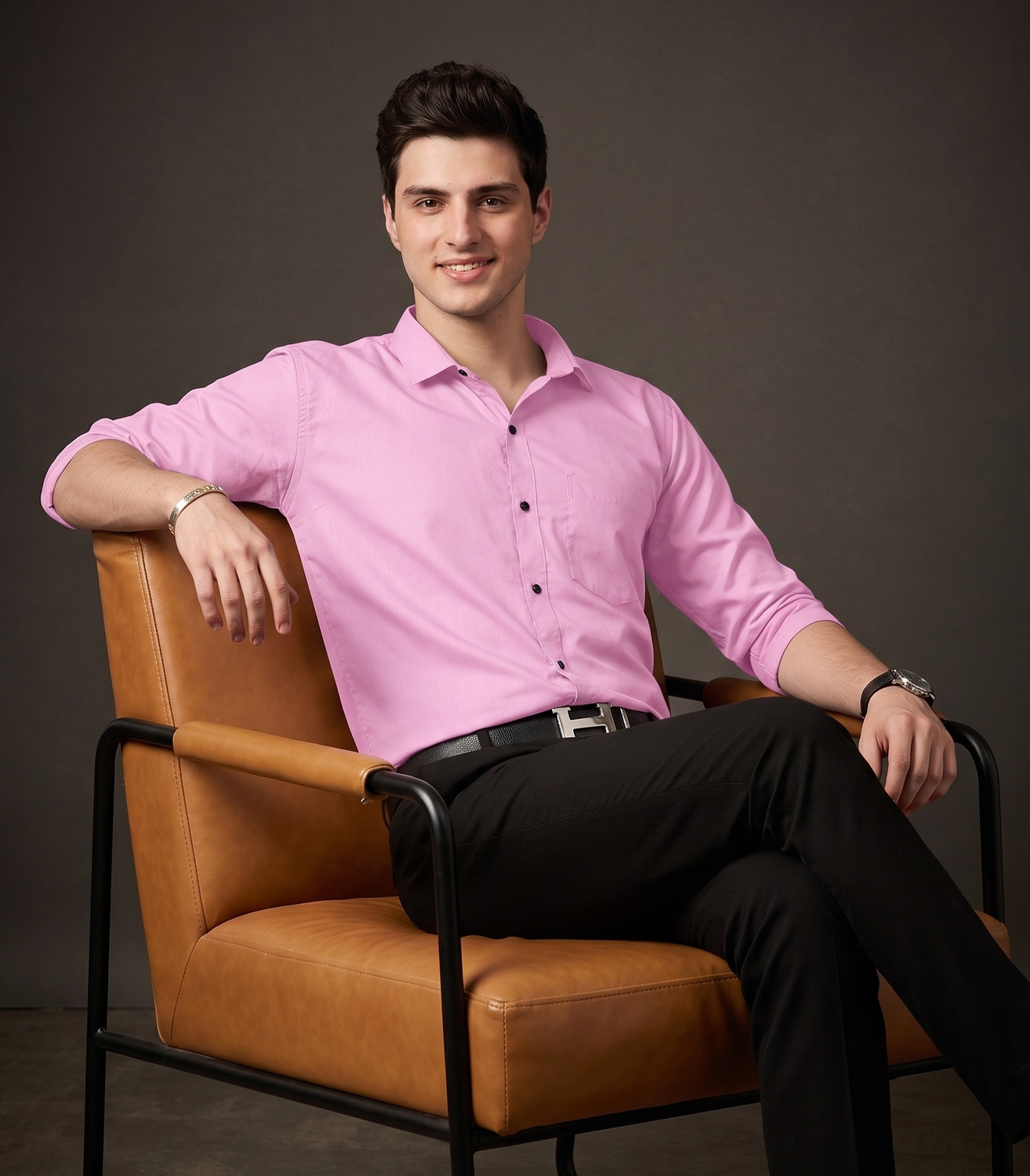 Image of FIBERMILL Men Solid Formal Pink Shirt