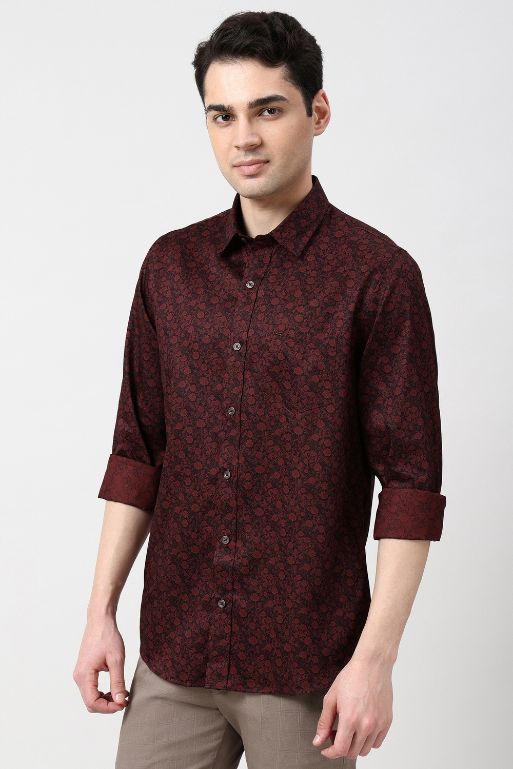 Image of PETER ENGLAND Men Printed Casual Maroon Shirt