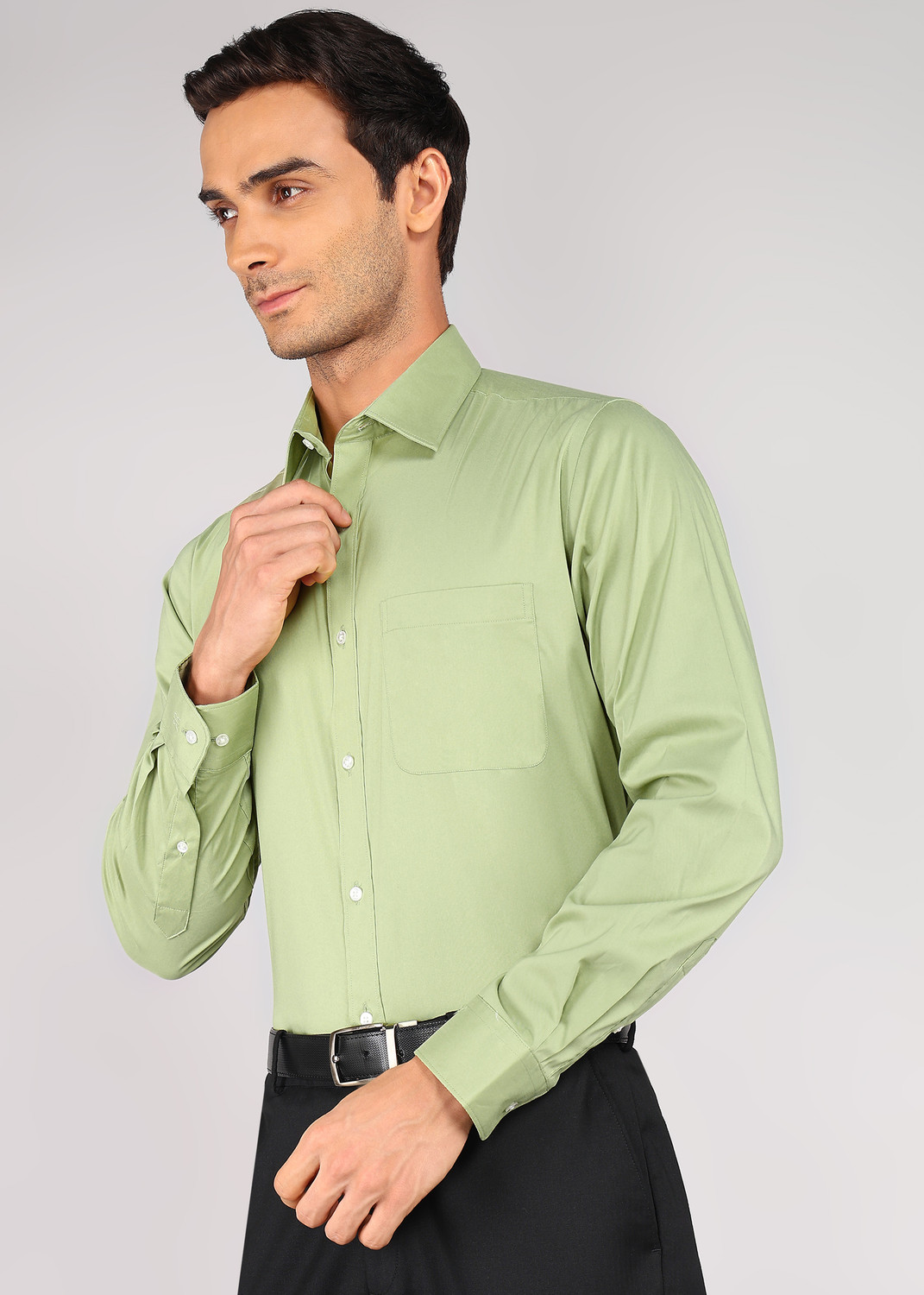 Image of Raymond Men Solid Formal Green Shirt