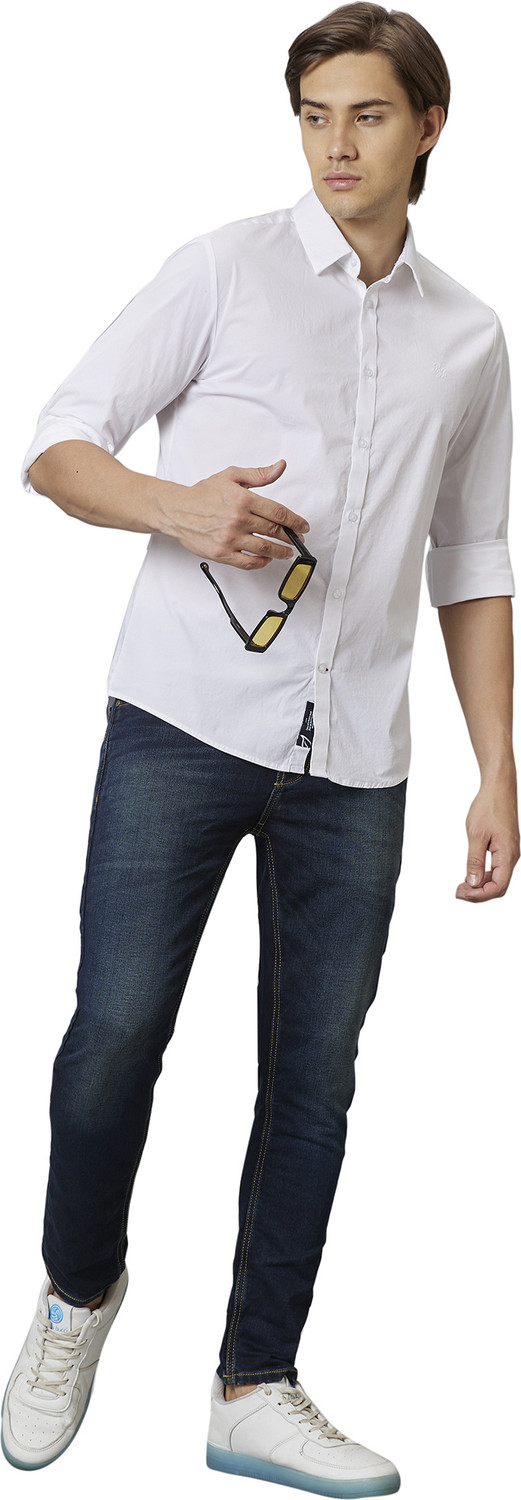 Image of BEING HUMAN Men Slim Fit Solid Double Collar Casual Shirt