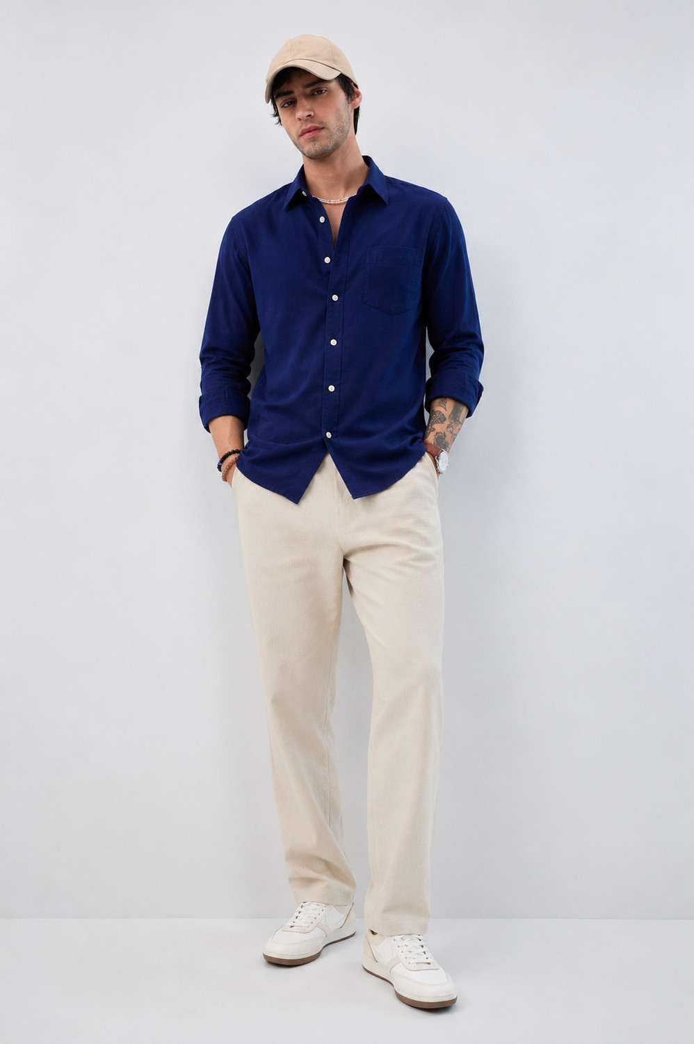 Image of NETTO UOMO Men Solid Casual Dark Blue Shirt