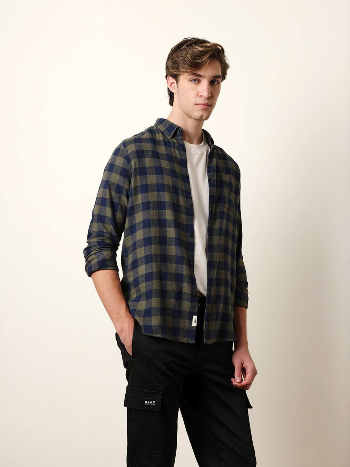 Image of THE BEAR HOUSE Men Checkered Casual Blue Shirt