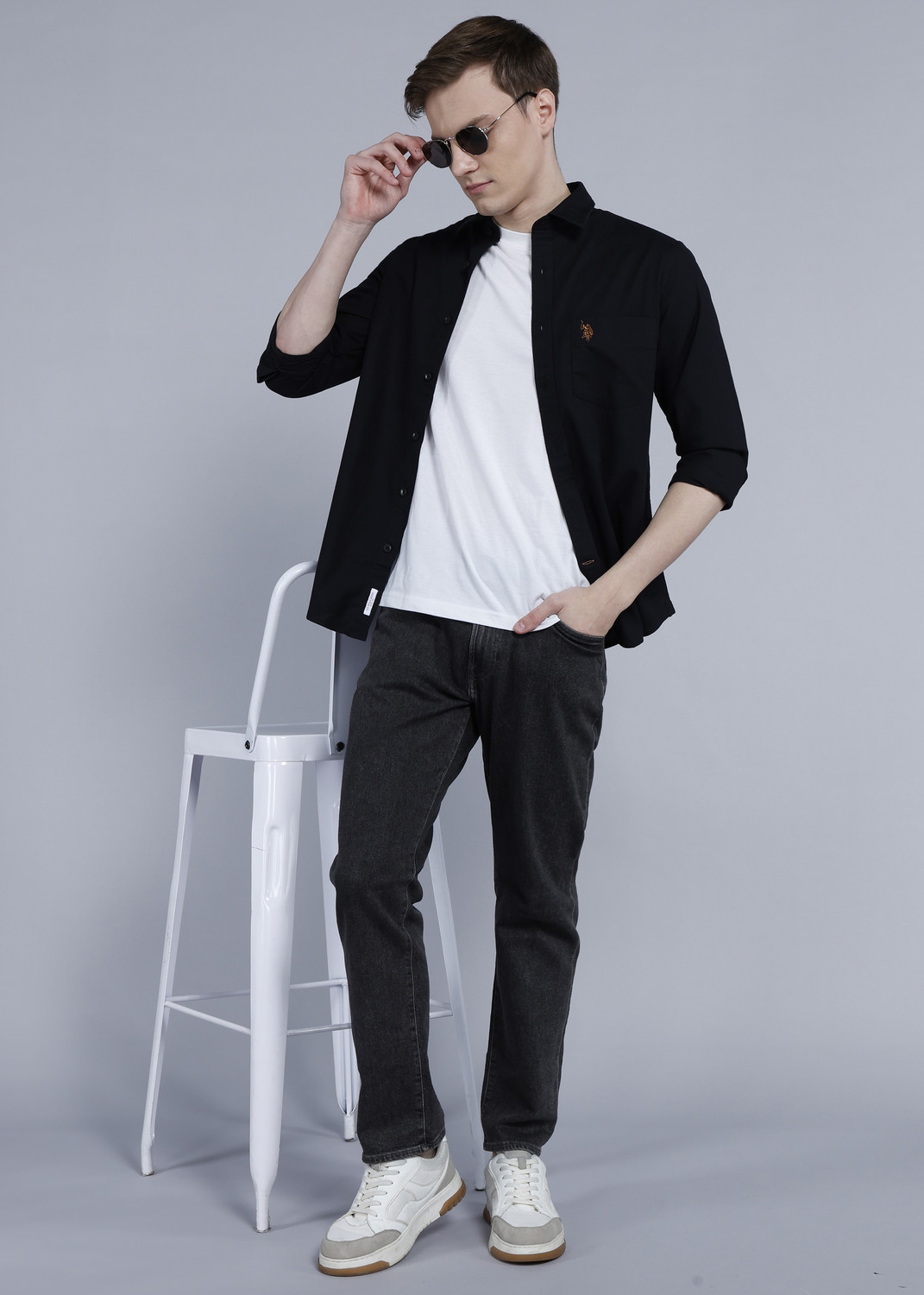 Image of U.S. POLO ASSN. Men Solid Casual Black Shirt