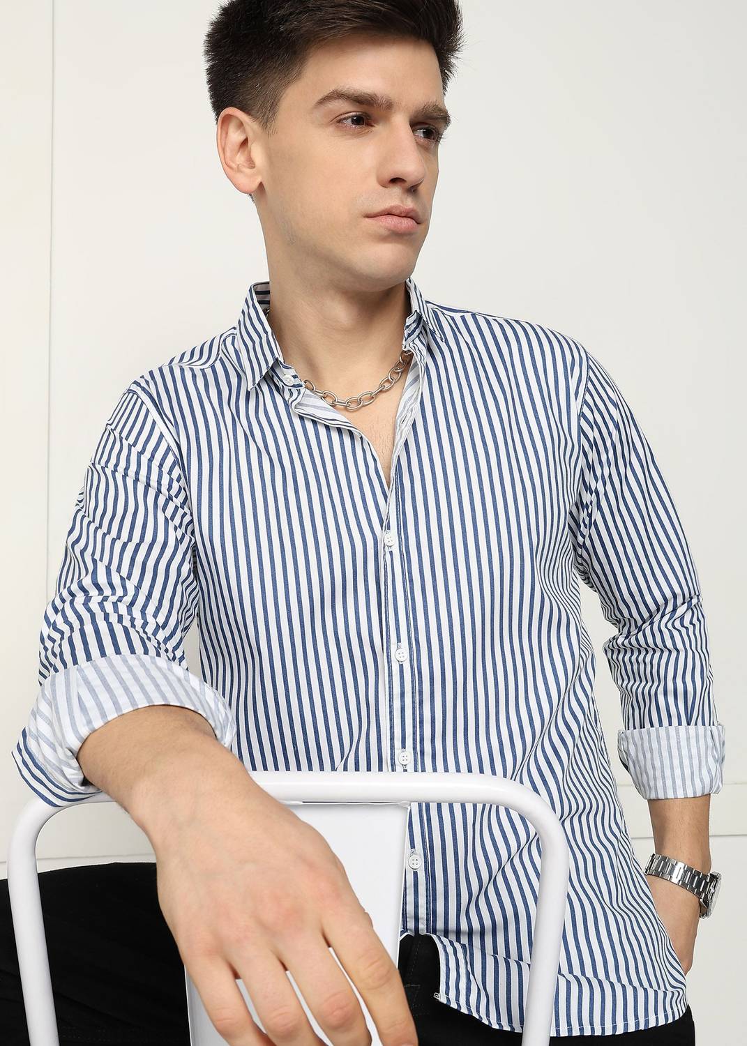 METRONAUT Men Striped Blue Shirt - Image 1