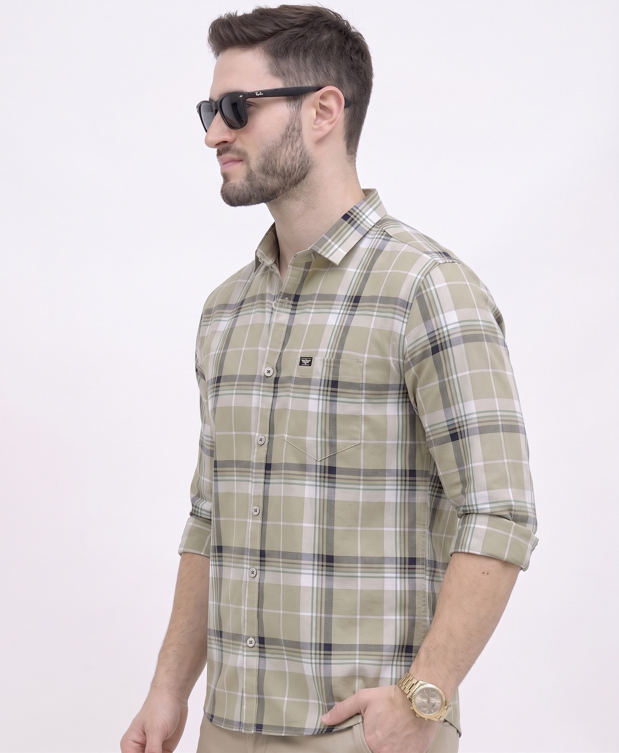Image of METRONAUT Men Checkered Casual Beige, Multicolor Shirt