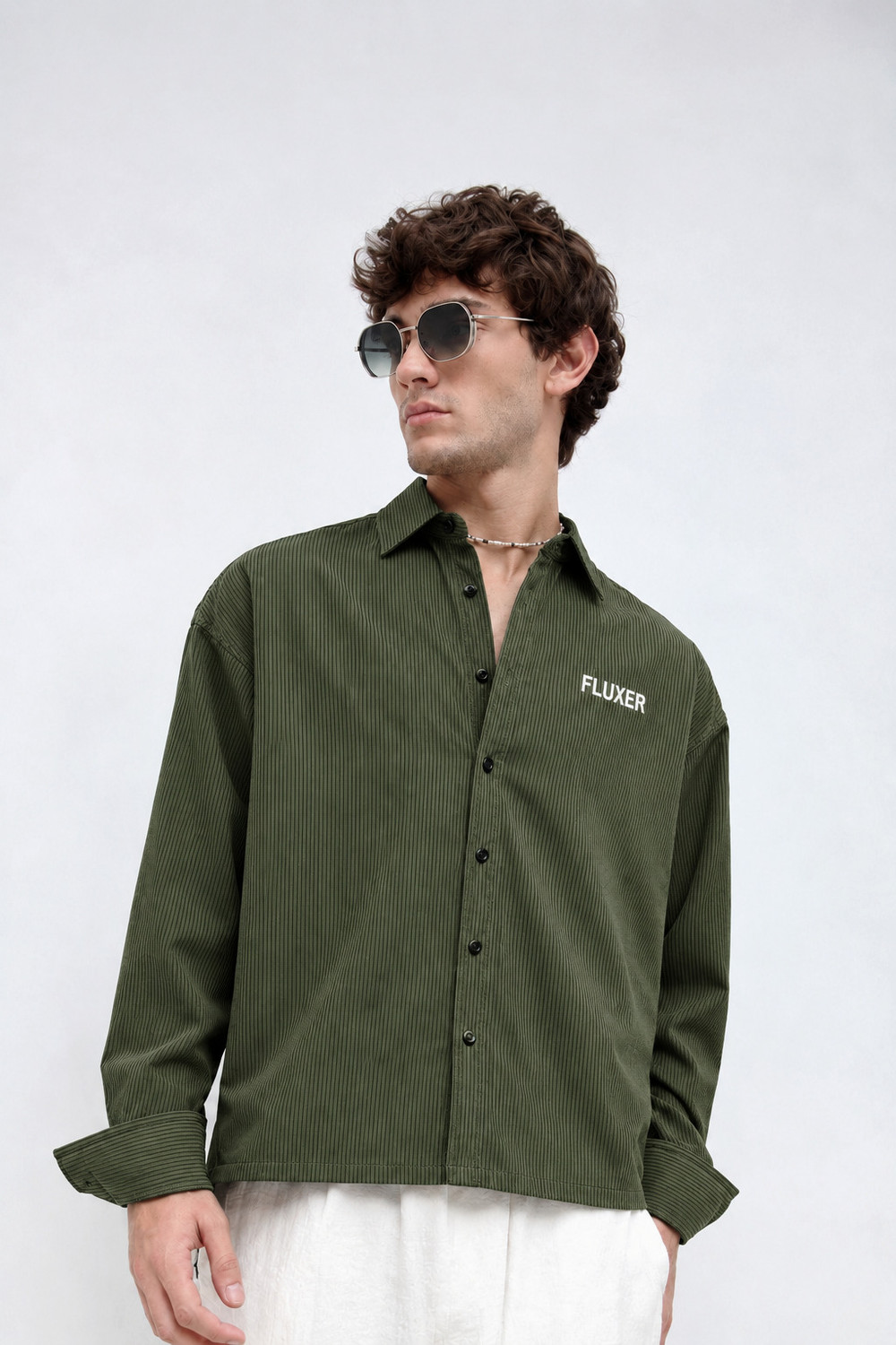 Image of Fluxer Men Boxy Fit Self Design Spread Collar Casual Shirt