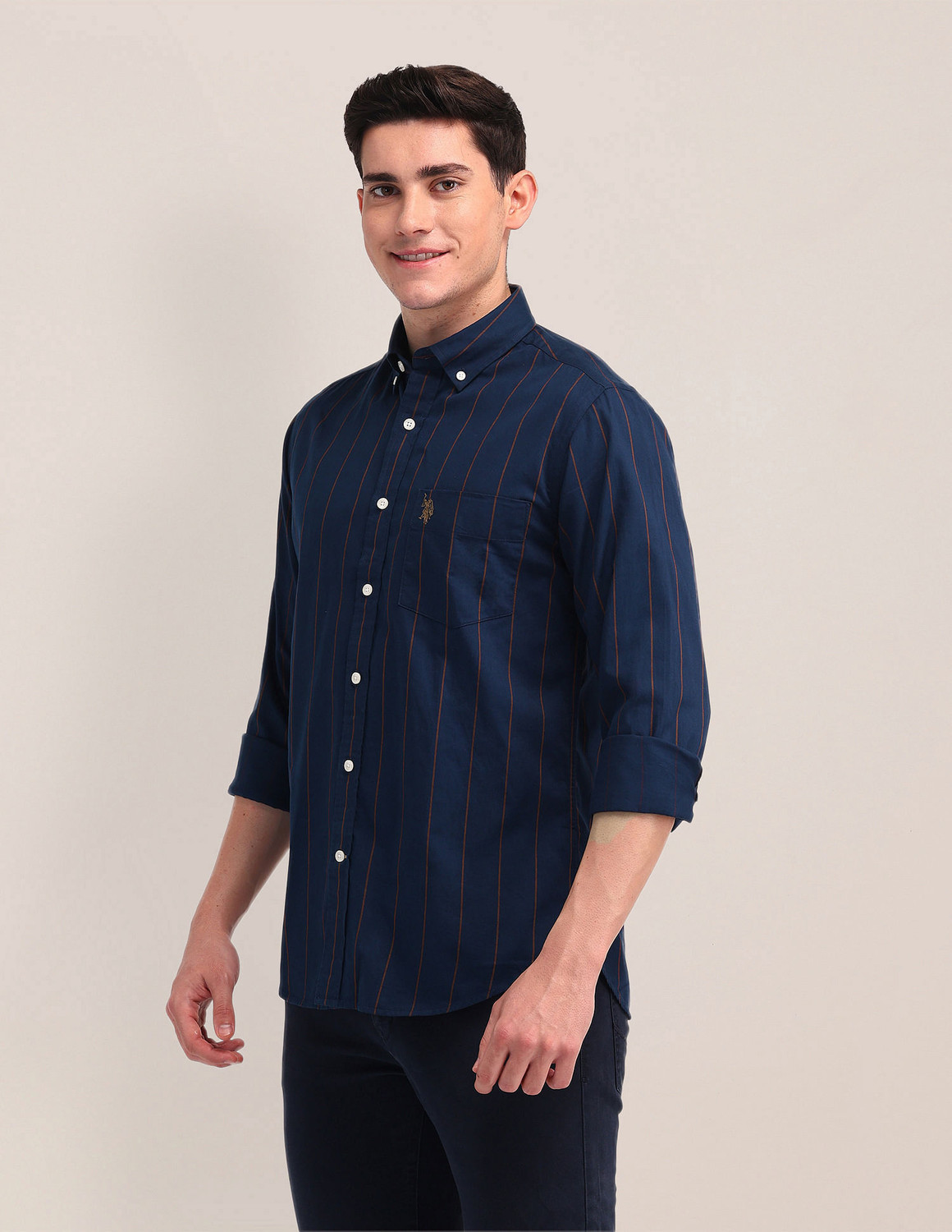 Image of U.S. POLO ASSN. Men Striped Casual Blue Shirt