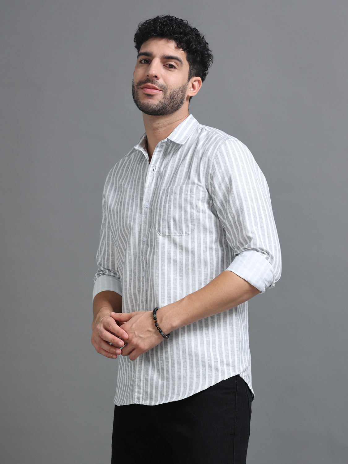 Image of Tom Mackler Men Striped Casual White Shirt