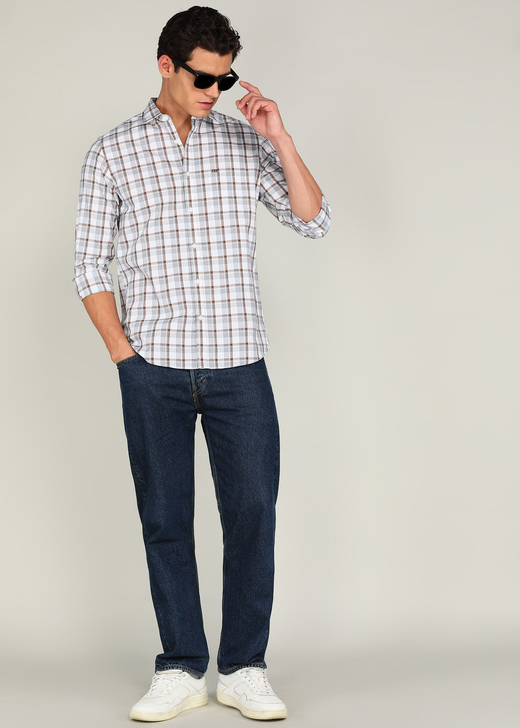 Image of PETER ENGLAND Men Checkered Formal Grey Shirt