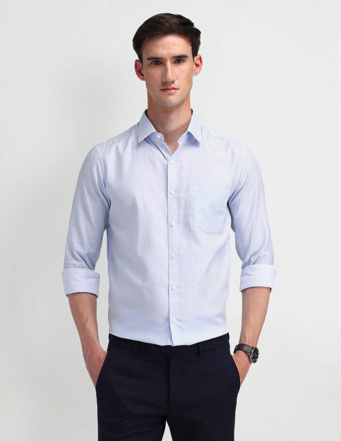 ARROW Men Slim Fit Self Design Spread Collar Formal Shirt