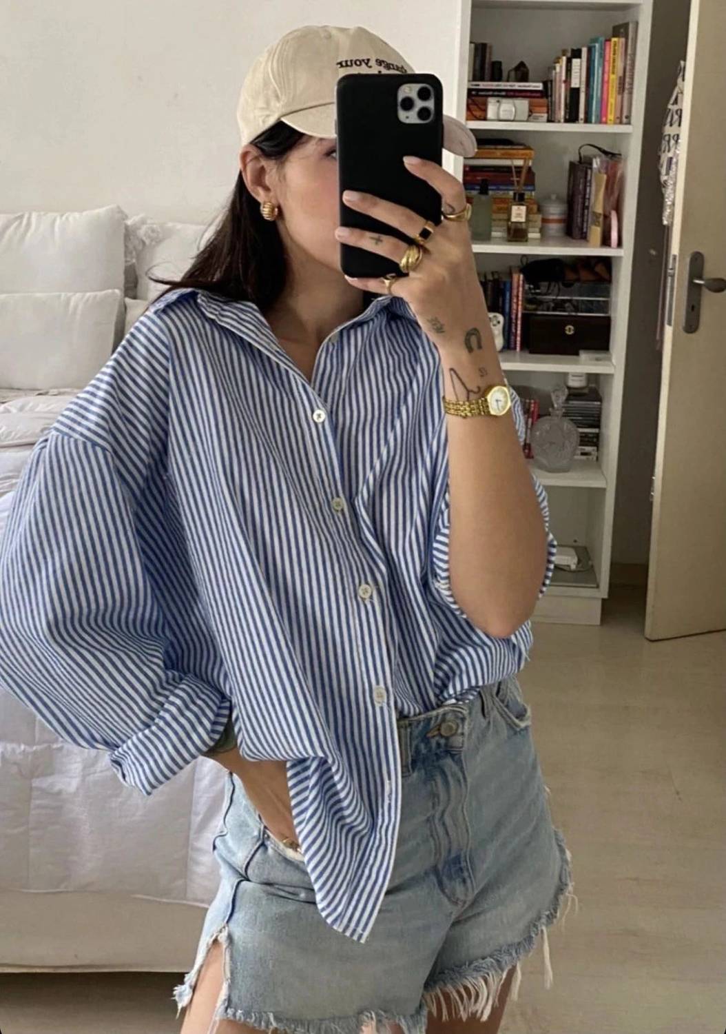 BNS Women Striped Casual Dark Blue Shirt