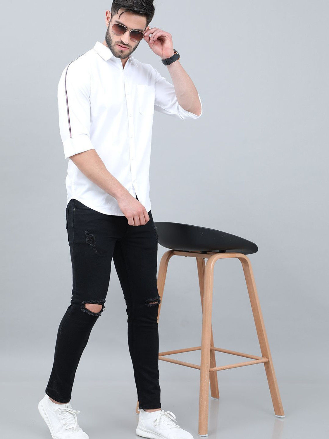 Image of HERE&NOW Men Solid Casual White Shirt