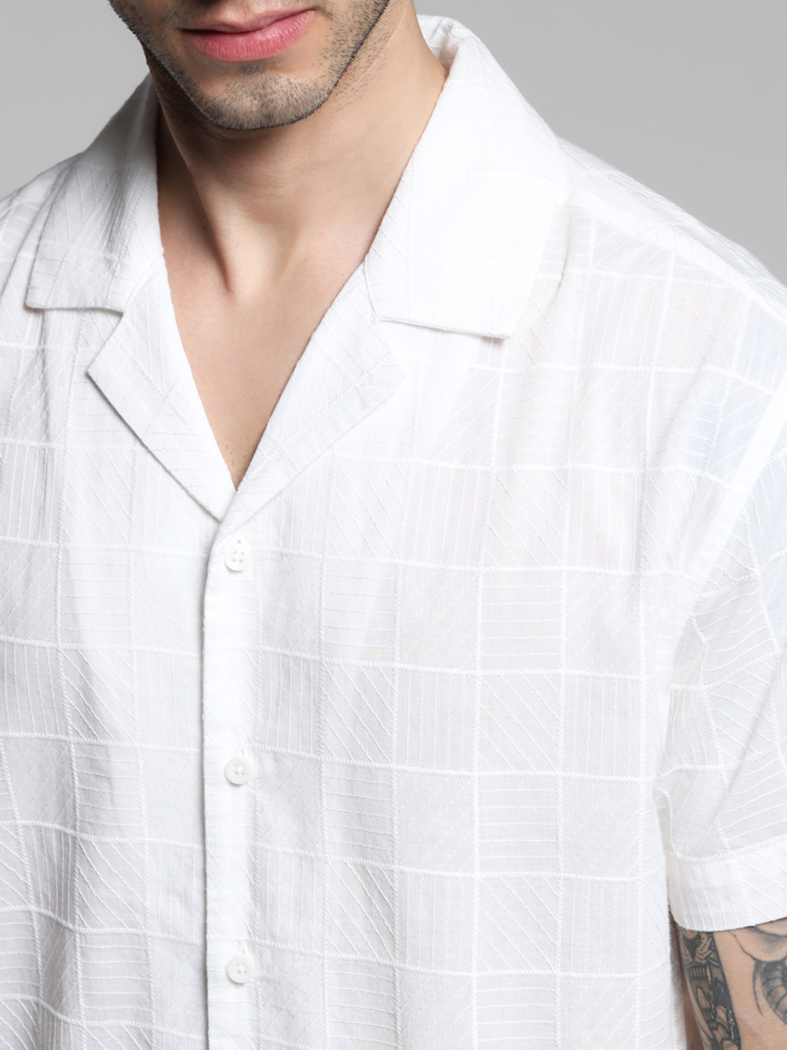 Image of JACK & JONES Men Checkered Casual White Shirt