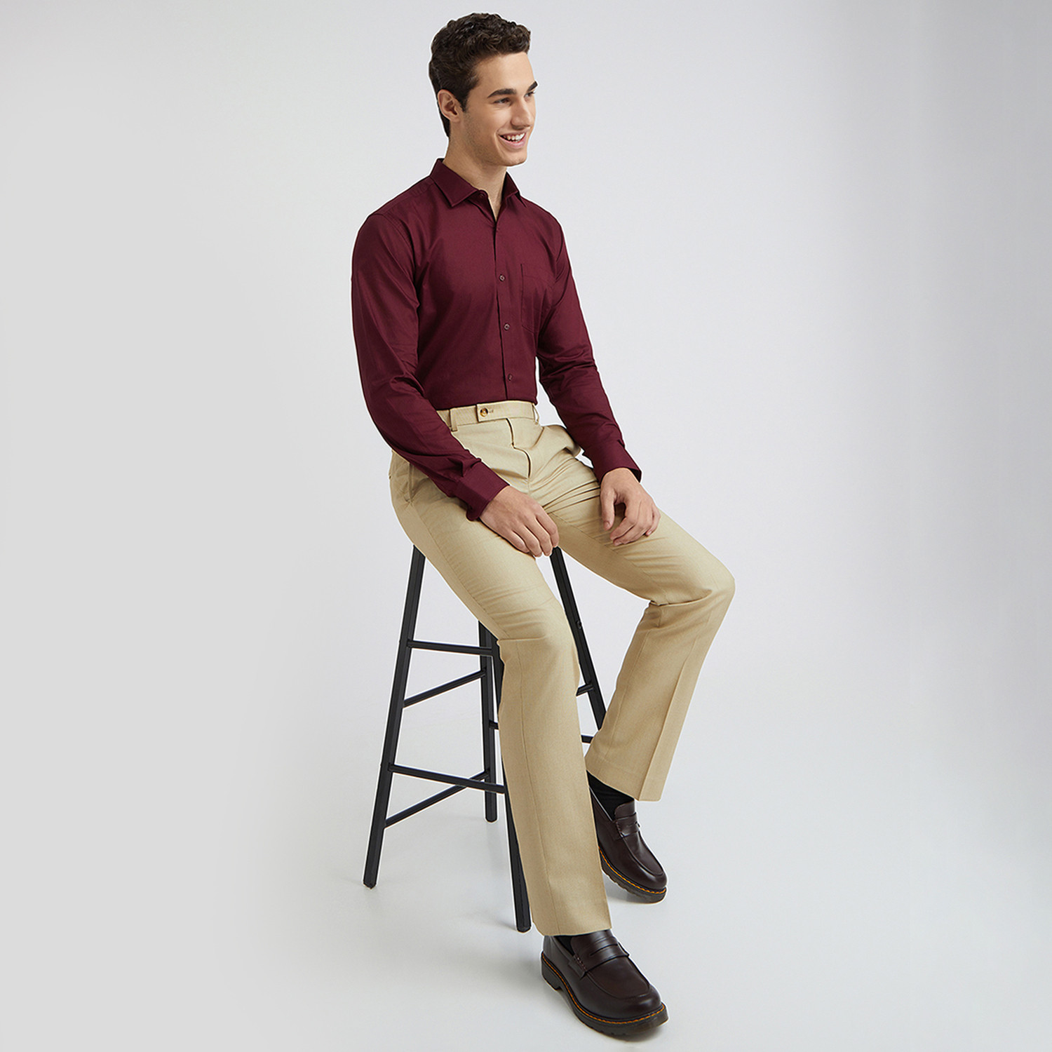 Image of PARK AVENUE Men Self Design Formal Maroon Shirt