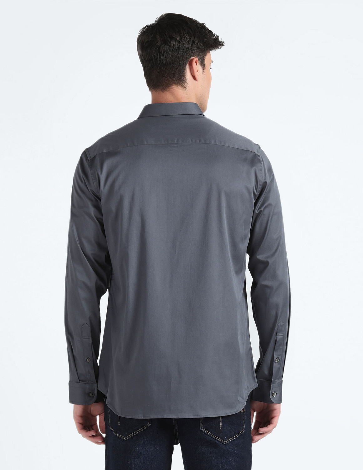 Image of FLYING MACHINE Men Self Design Casual Grey Shirt