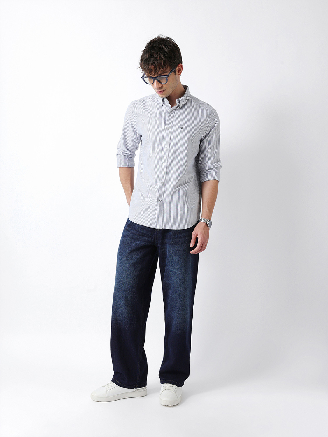 Image of THE BEAR HOUSE Men Regular Fit Striped Button Down Collar Casual Shirt