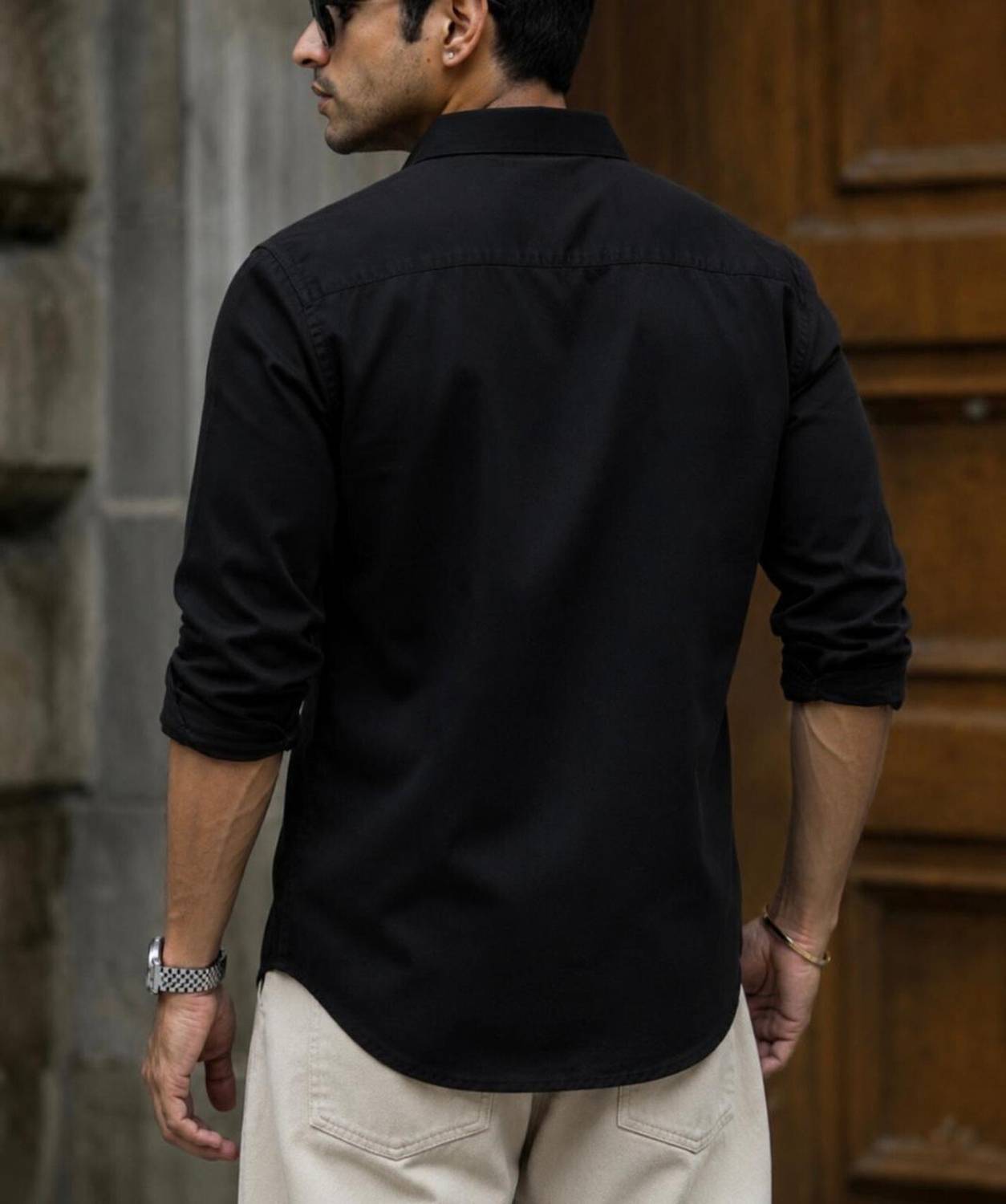 GLOREN Men Solid Casual Black Shirt - Image 2