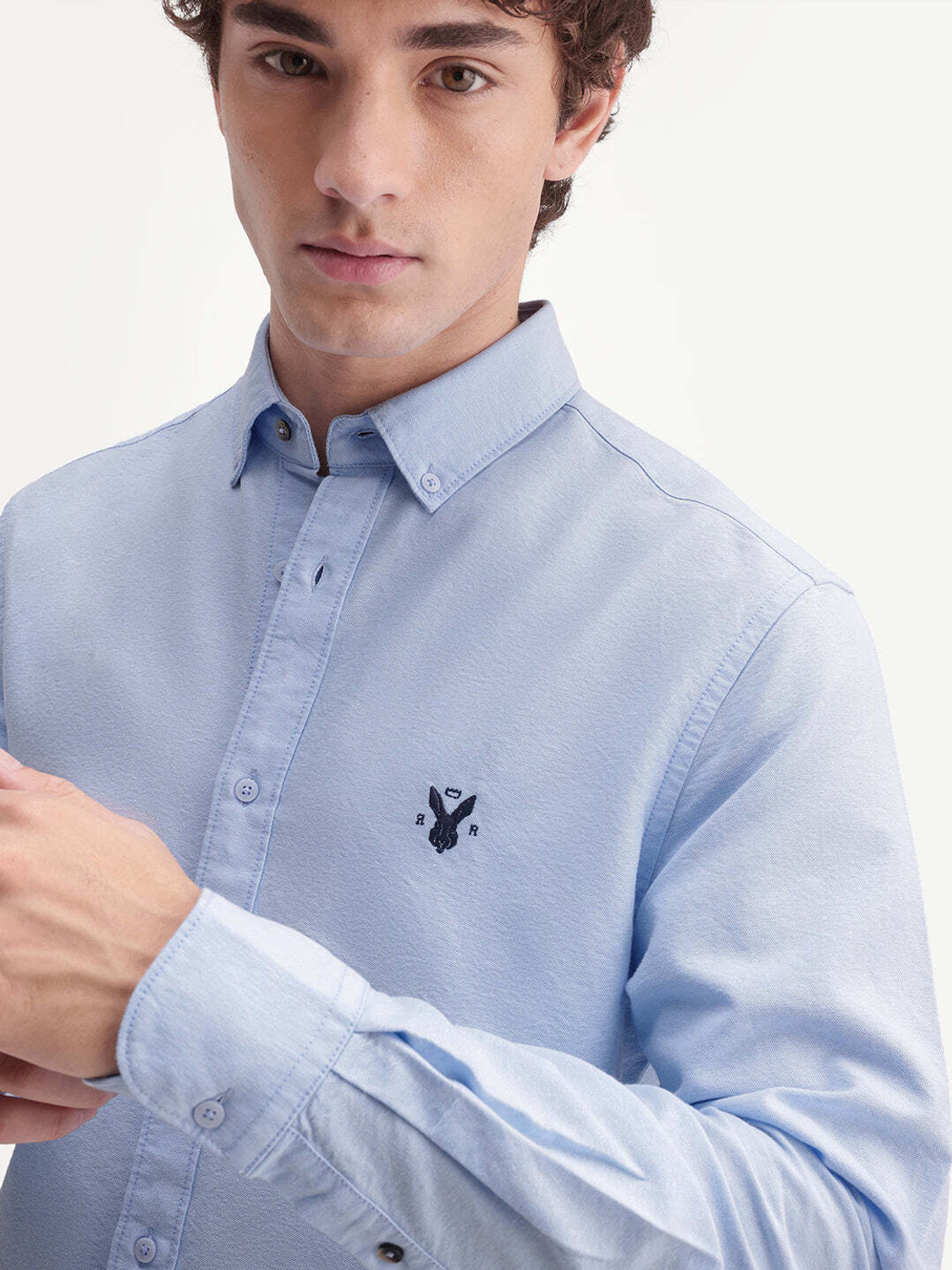 Image of RARE RABBIT Men Solid Casual Blue Shirt