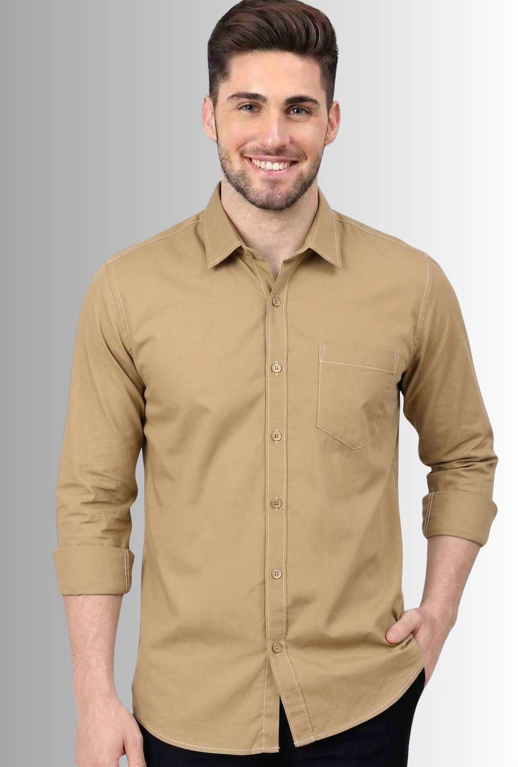 youth first Men Regular Fit Solid Spread Collar Casual Shirt