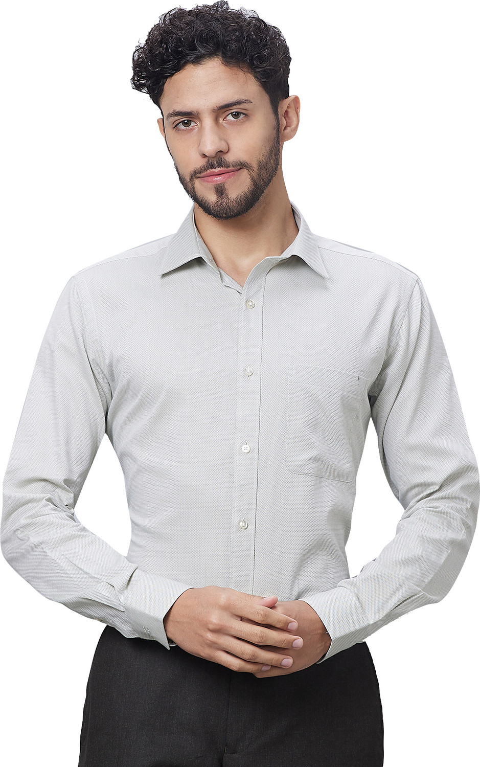 Image of Raymond Men Self Design Formal Grey Shirt
