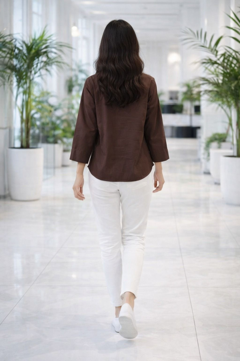 Image of SOLFY Women Embroidered, Solid Casual Brown Shirt