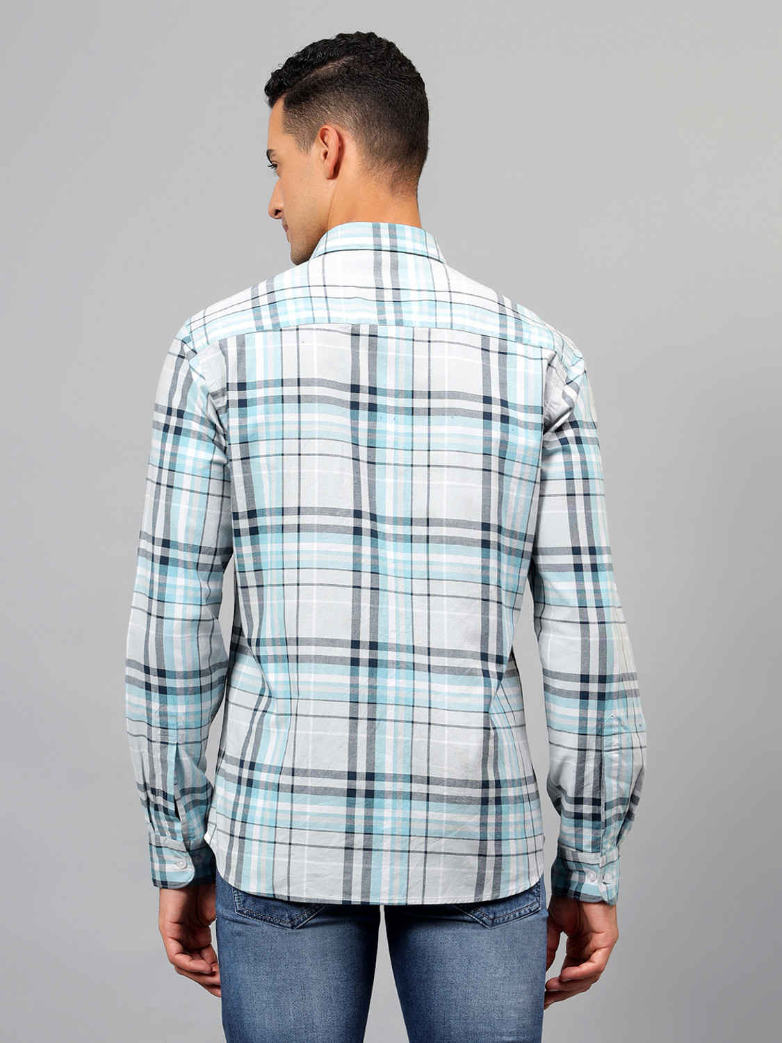 Image of CANTABIL Men Checkered Casual Grey Shirt