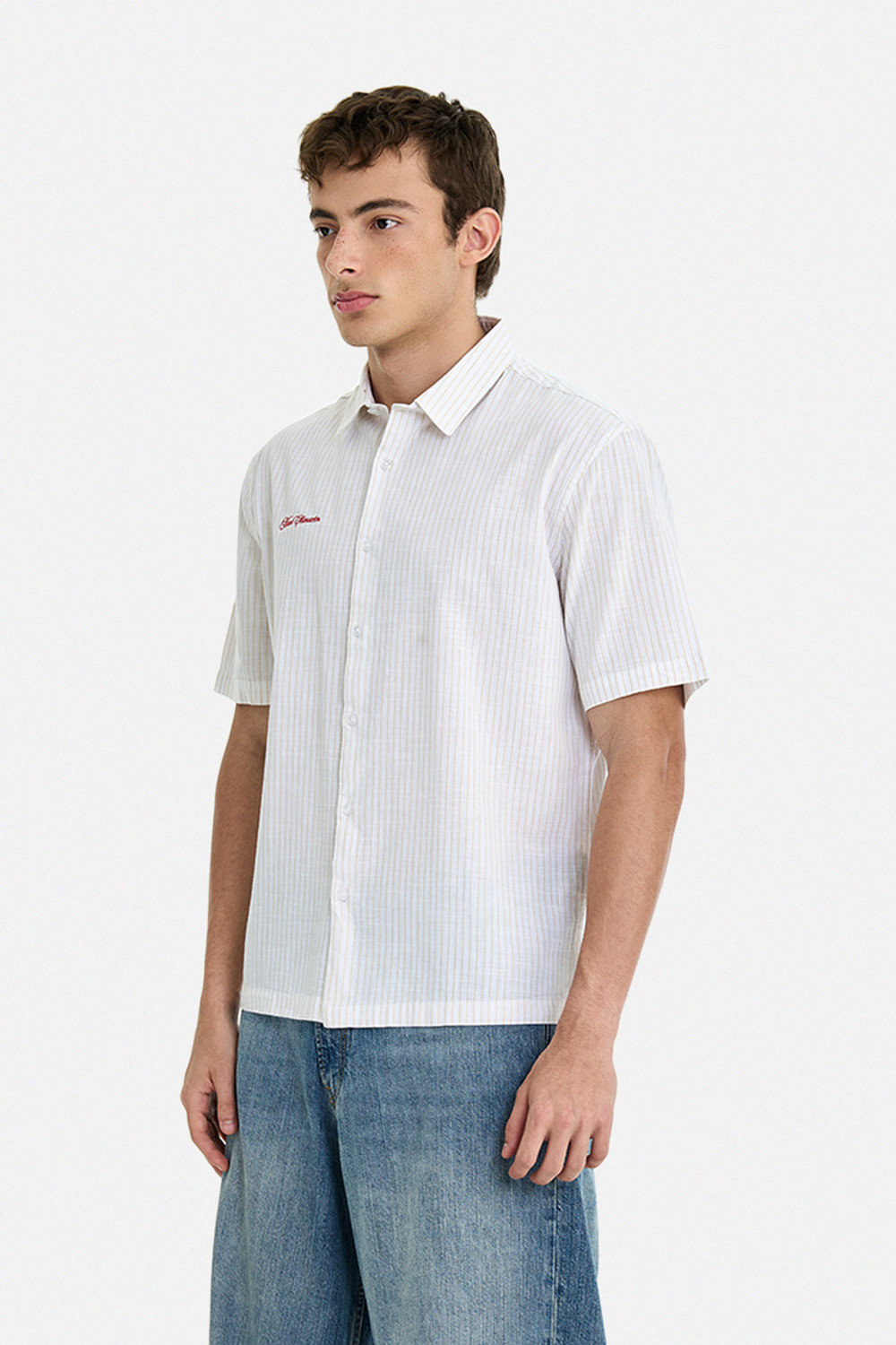 Image of Snitch Men Striped Casual White Shirt