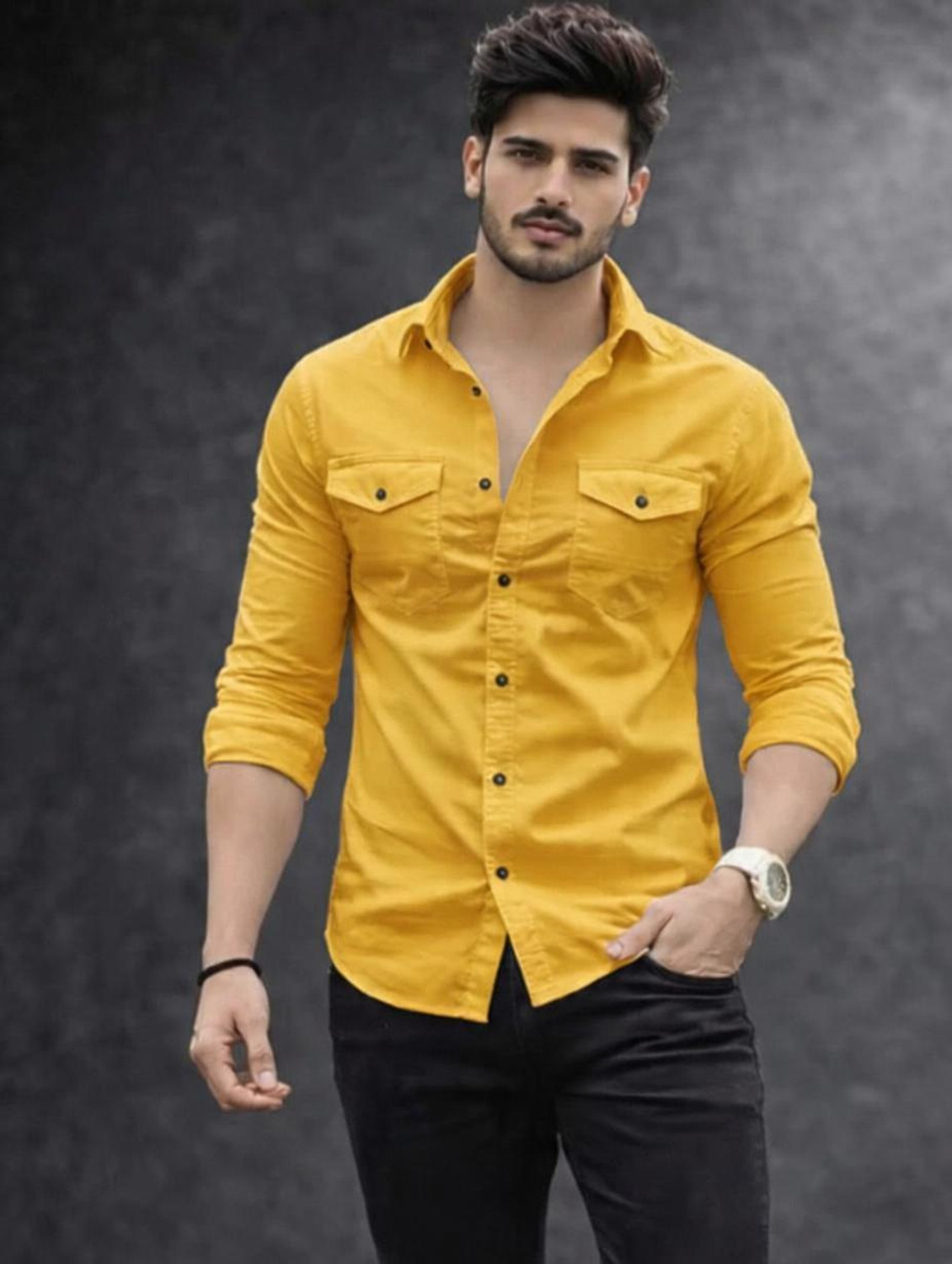 Image of PROMO FASH Men Regular Fit Solid Spread Collar Casual Shirt