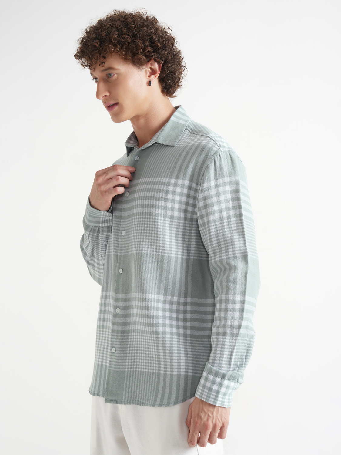 Image of LOCOMOTIVE Men Checkered Casual Green Shirt