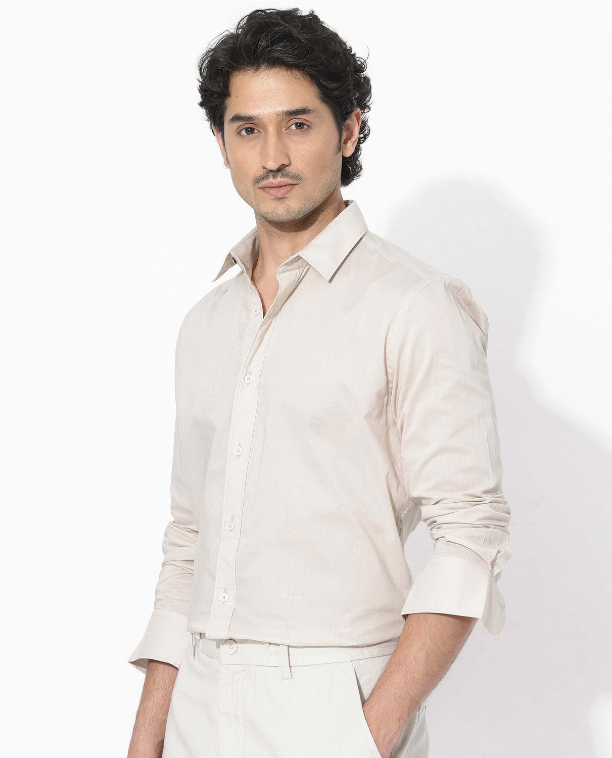 Image of RARE RABBIT Men Solid Casual Beige Shirt