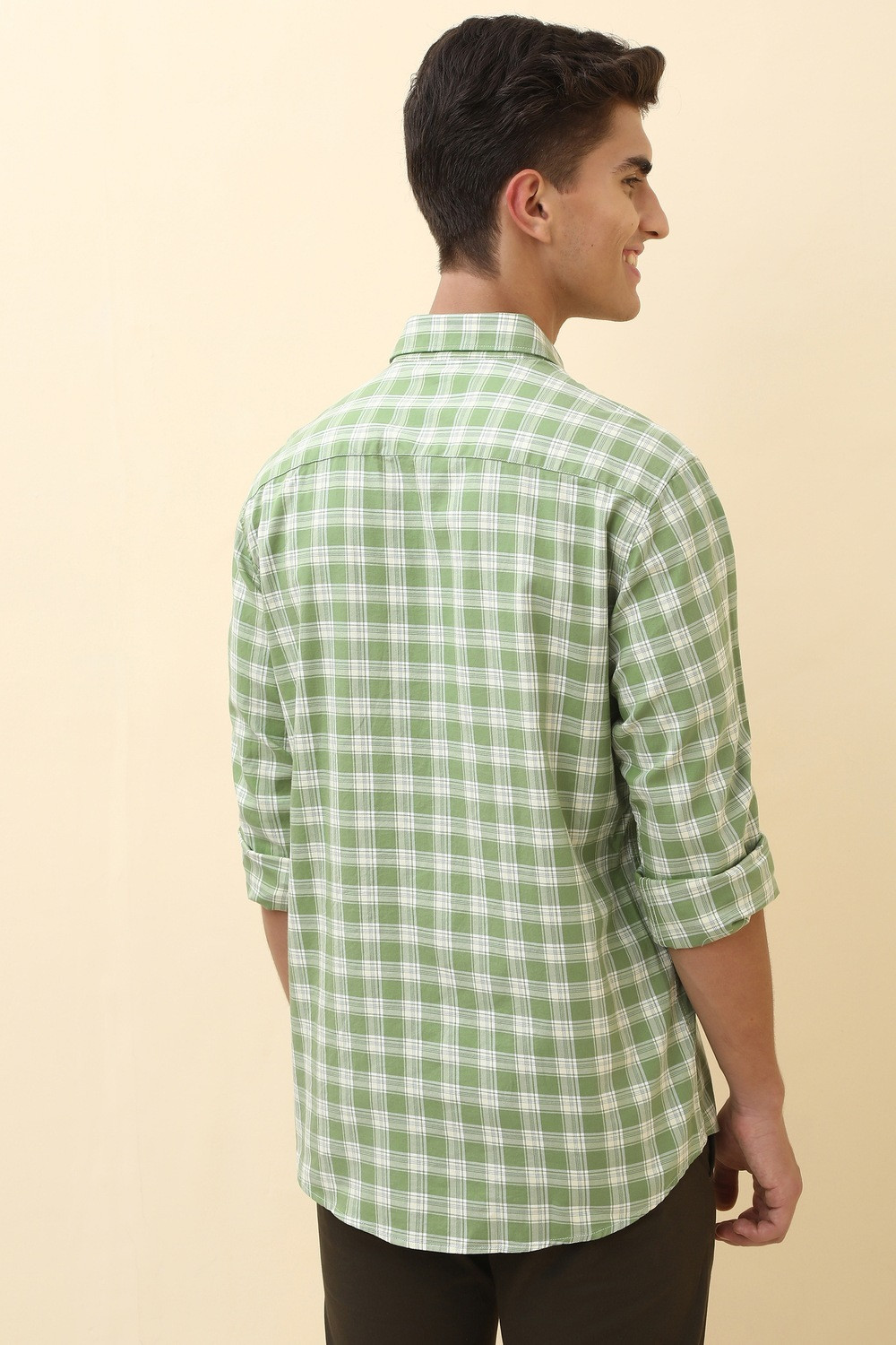 Image of Allen Solly Men Checkered Casual Green Shirt