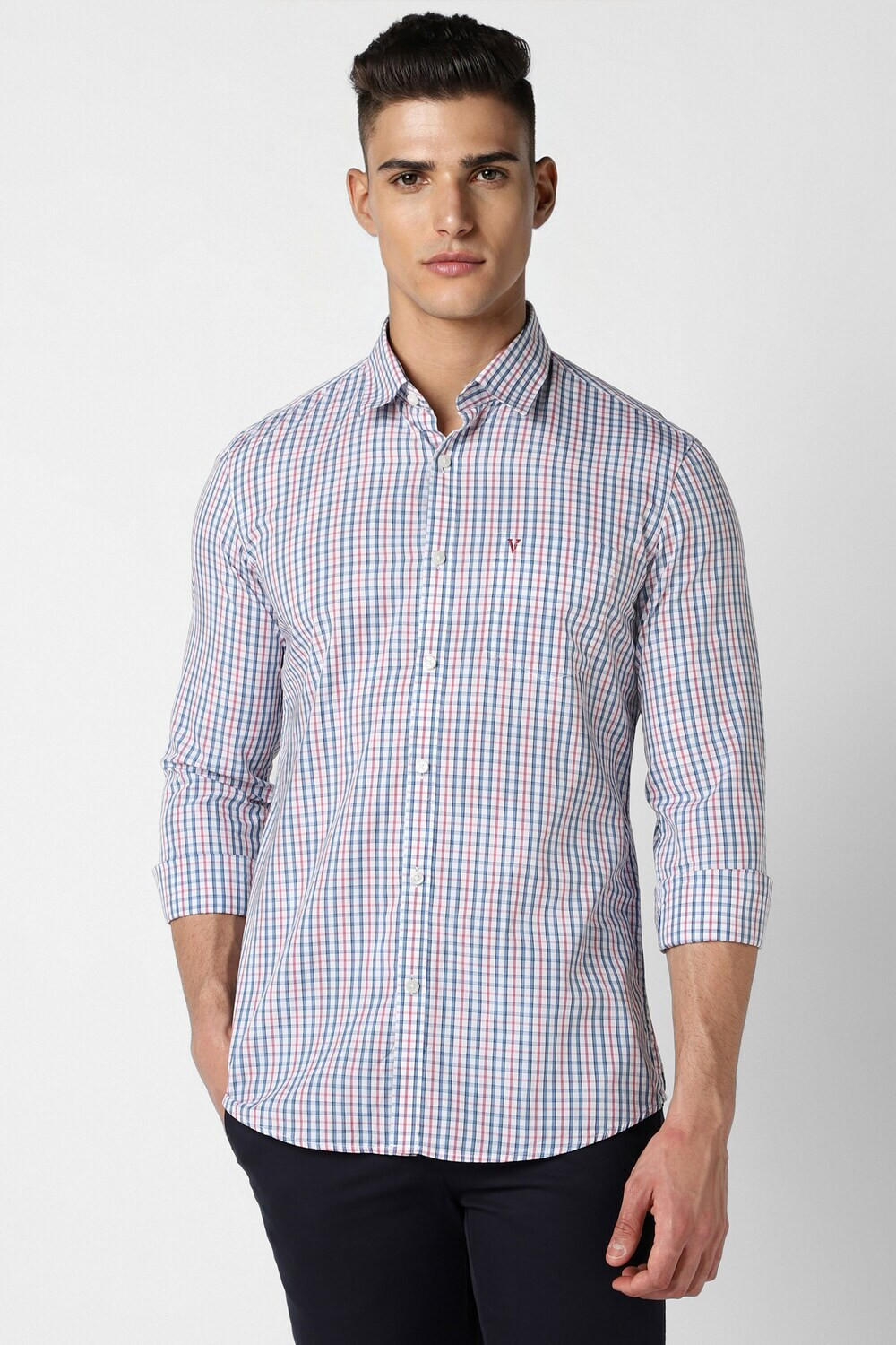 Image of VAN HEUSEN Men Checkered Casual Blue Shirt