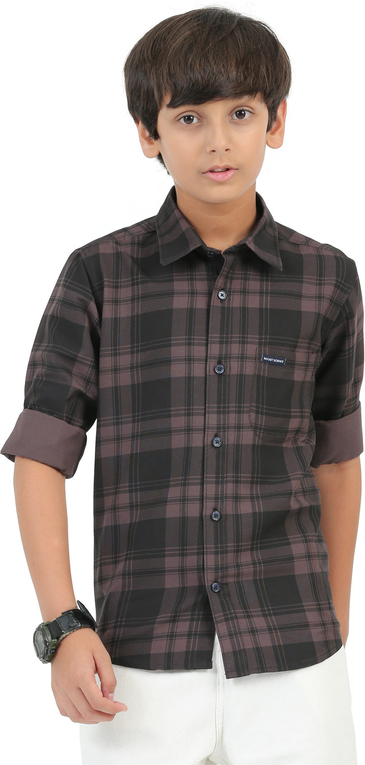 Image of ROCKET SCIENCE Boys Checkered Casual Brown, Black Shirt