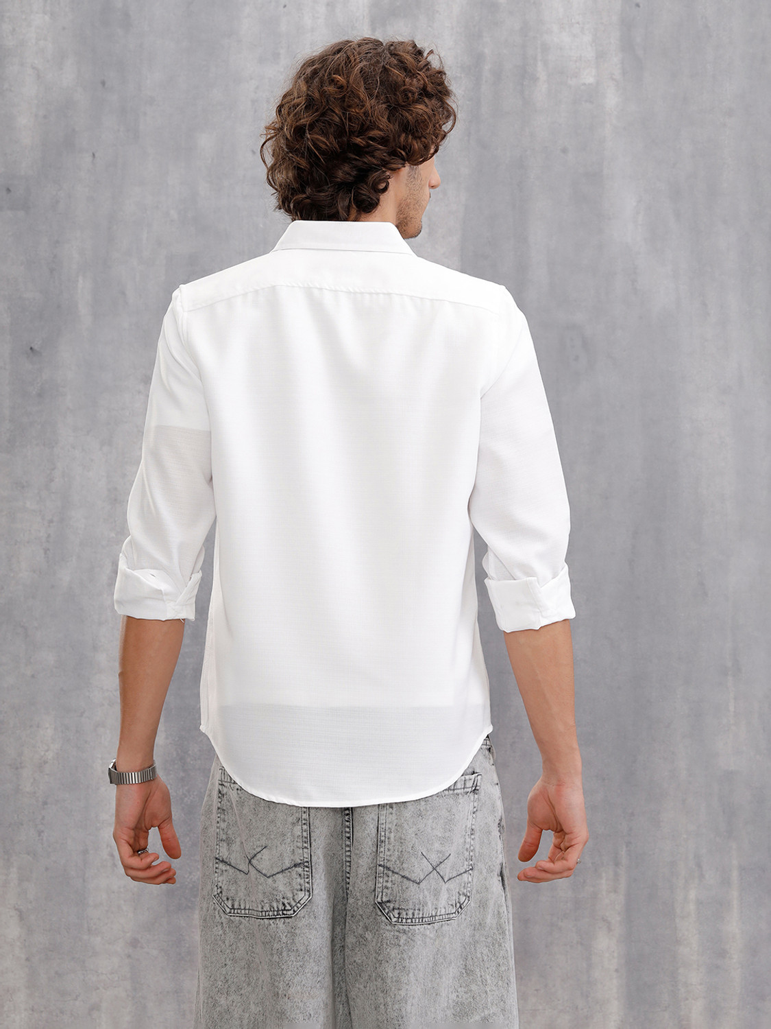 Image of WROGN Men Solid Casual White Shirt