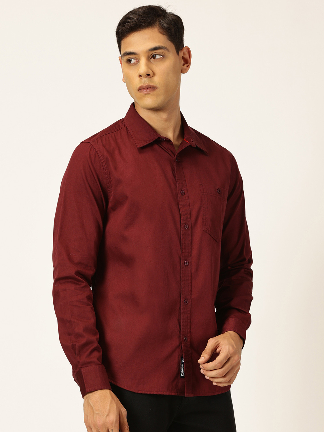 Image of PROVOGUE Men Solid Casual Maroon Shirt