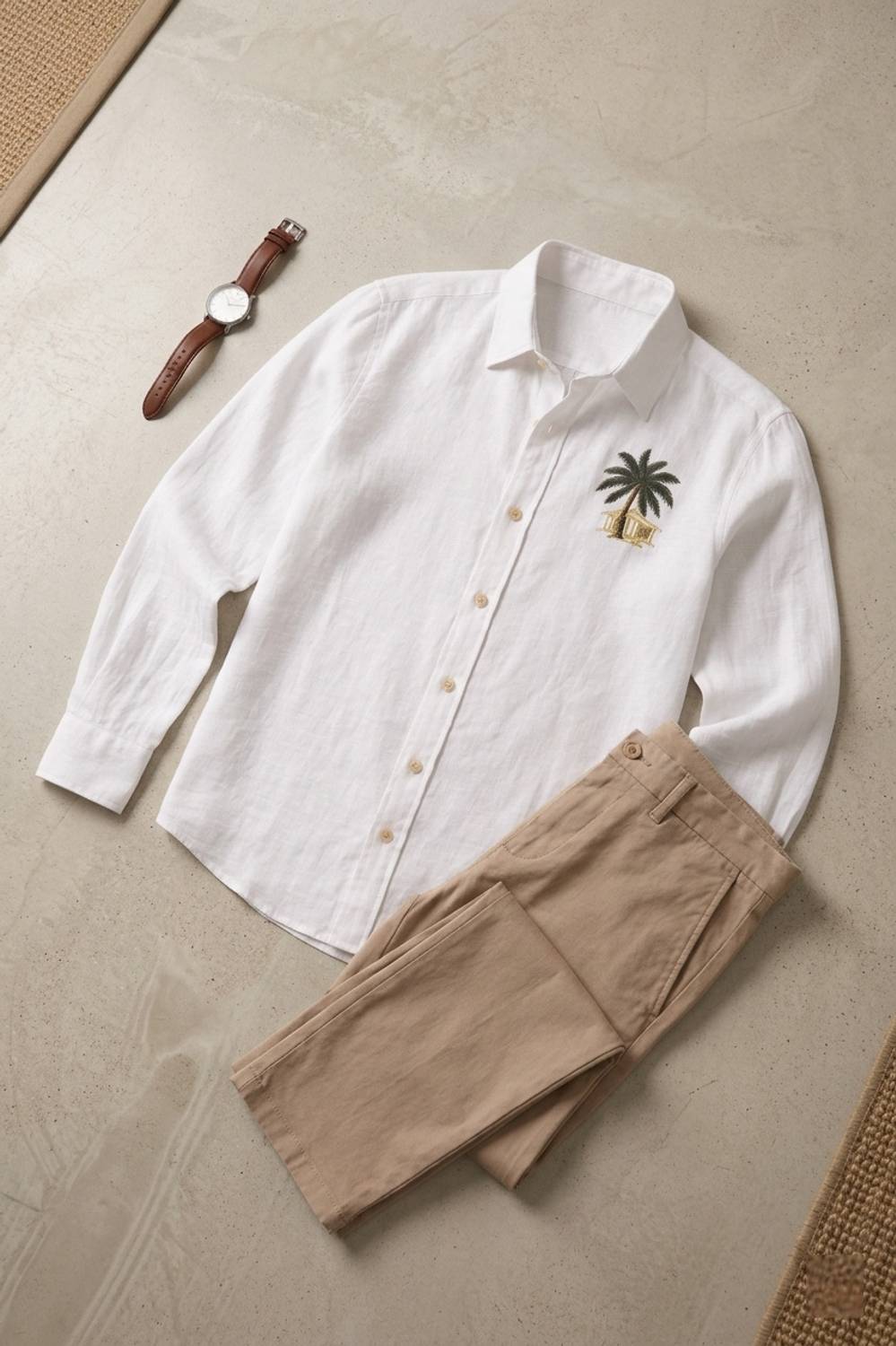 BE UNIQUE MENS Embroidered Casual White Shirt - Image 1