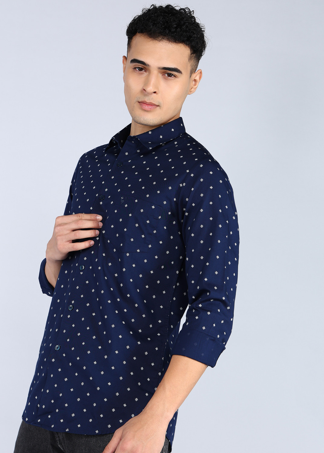 Image of Allen Solly Men Printed Casual Blue Shirt