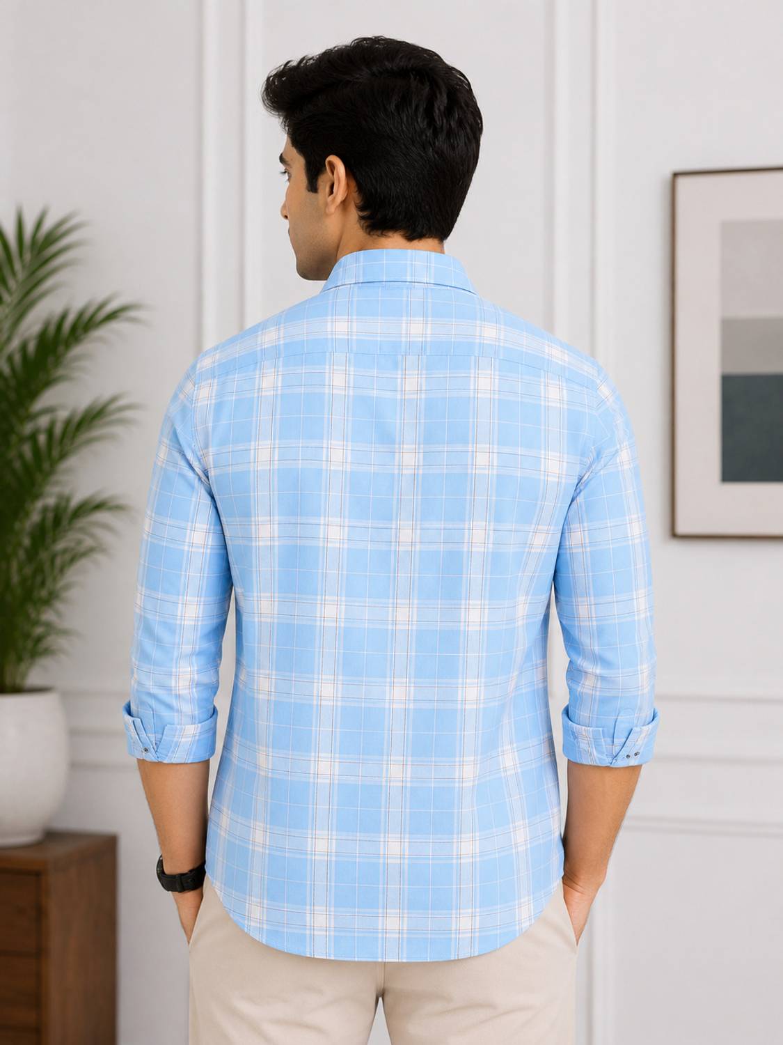 FUBAR Men Blue Checkered Casual Shirt - Image 2