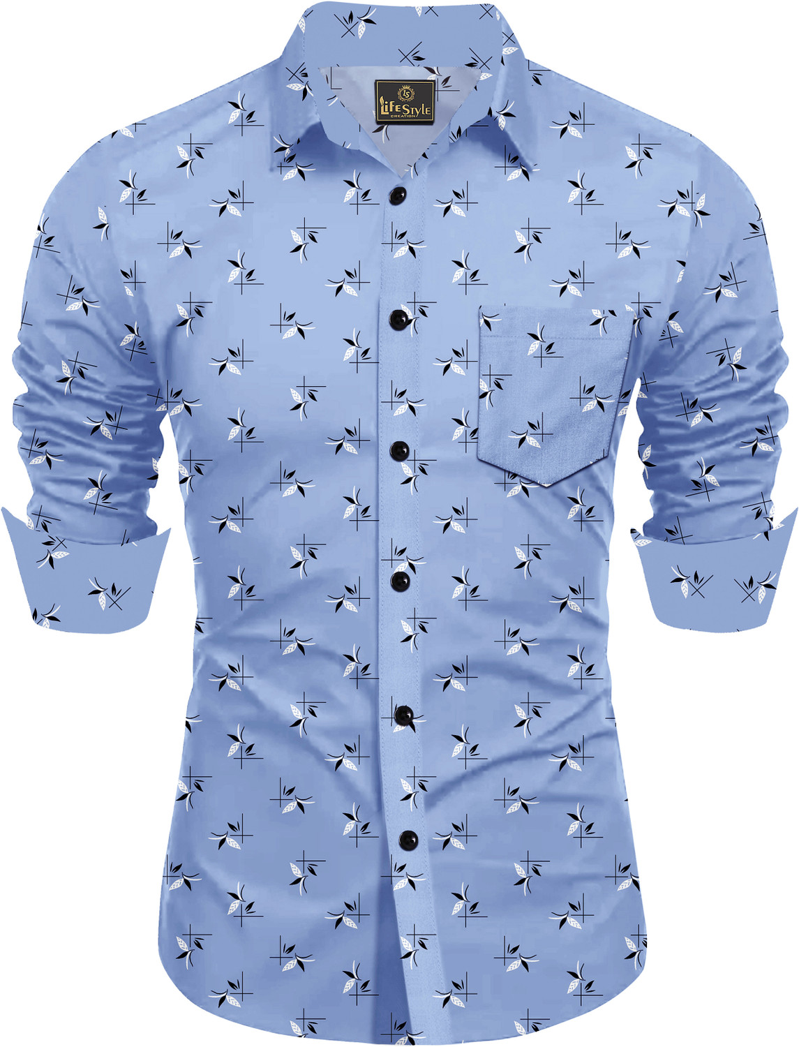 Image of SHUBHFLAX Men Printed Casual Orange, Light Blue Shirt