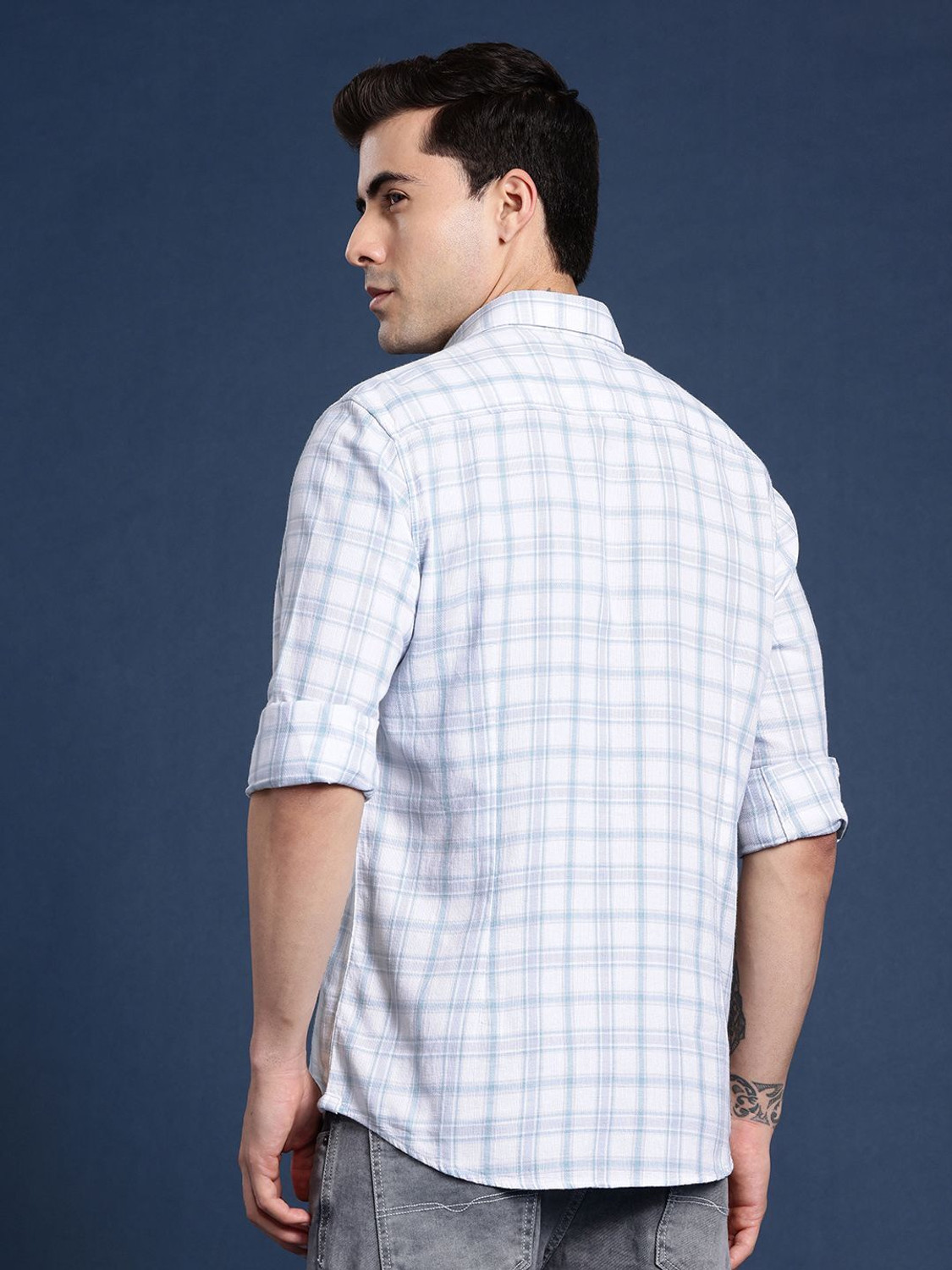 Image of Mast & Harbour Men Checkered Casual White Shirt