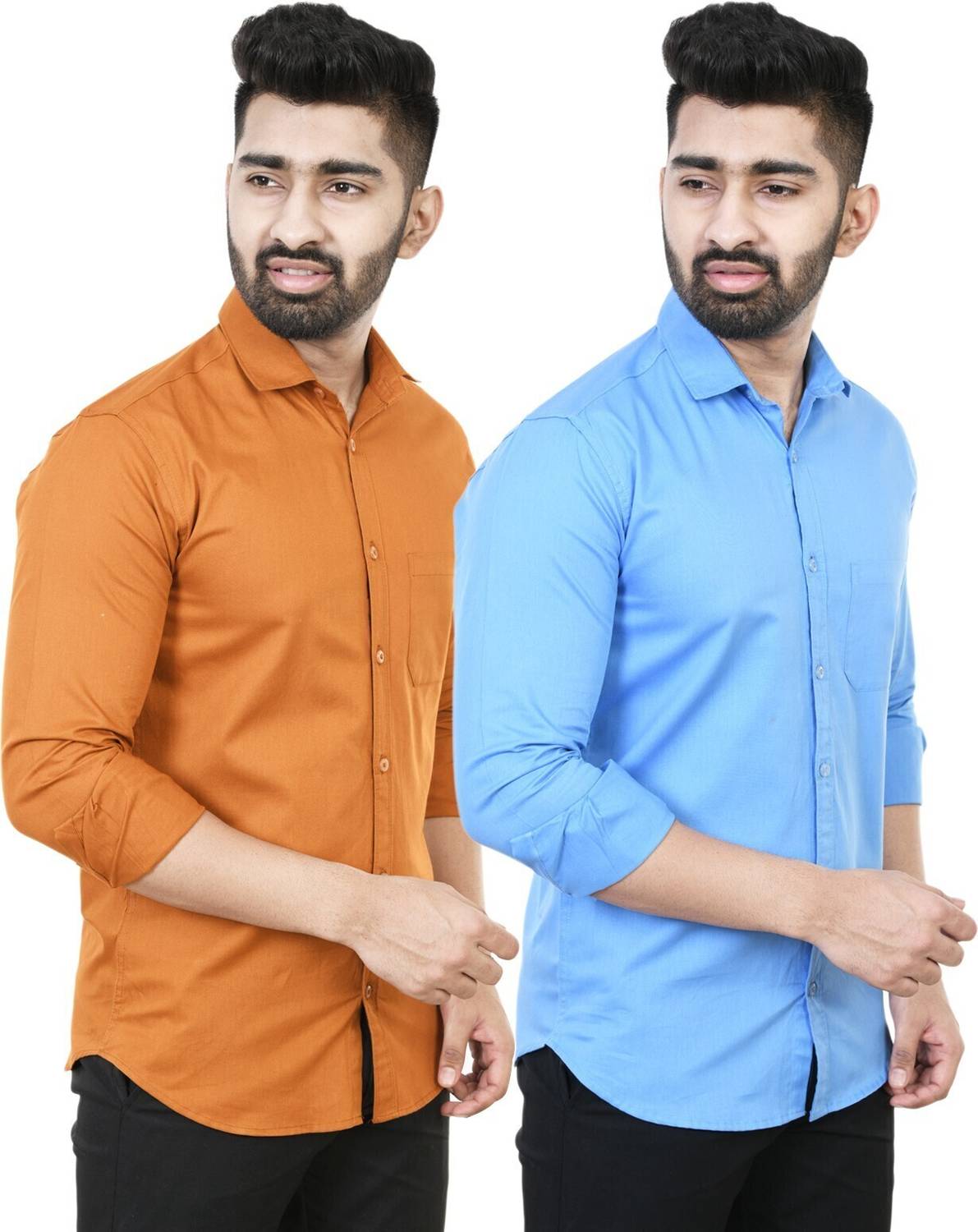 Feel high Men Regular Fit Solid Casual Shirt (Pack of 2)